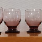4 water glasses on foot pink purple vintage art deco