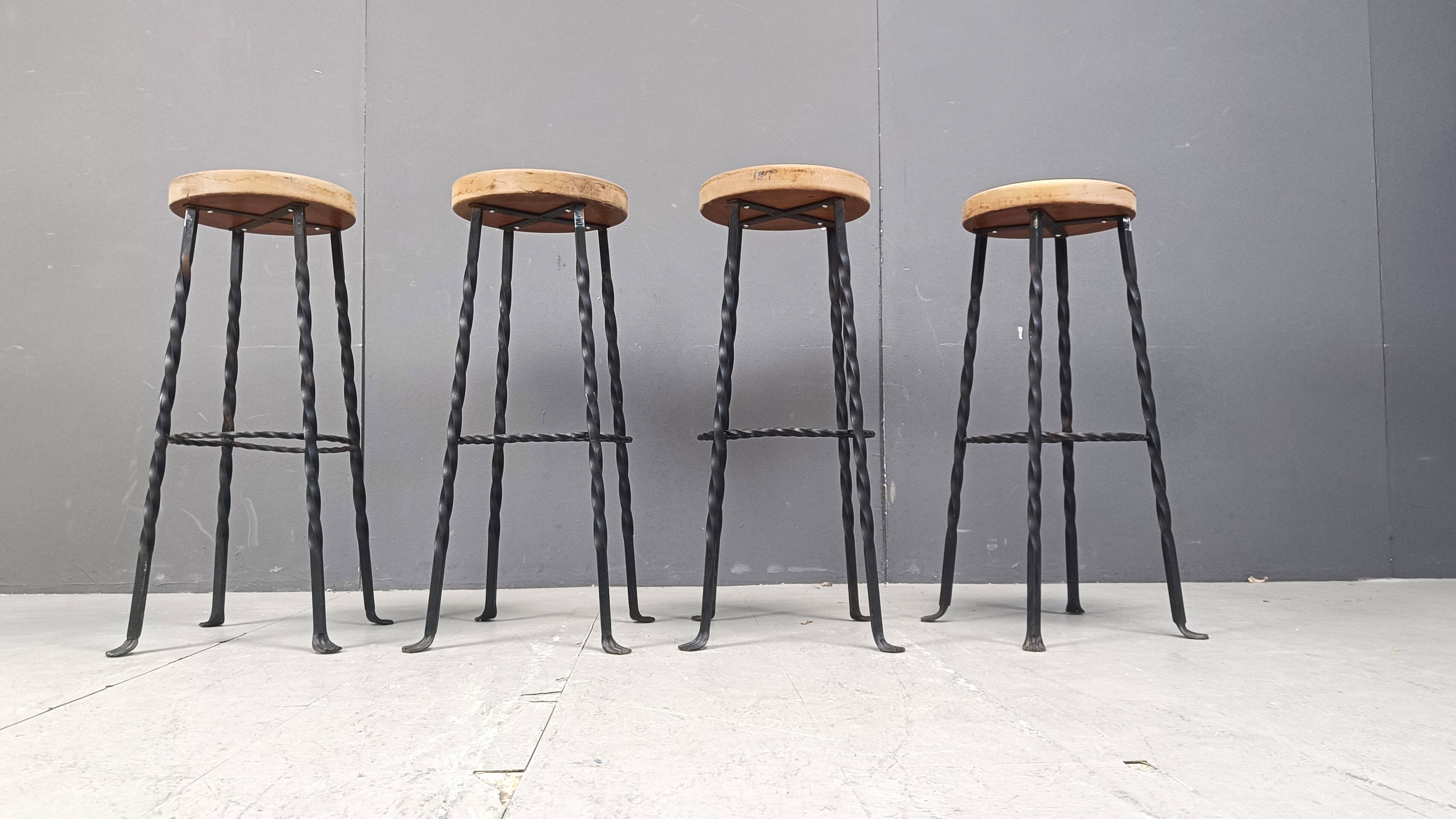Vintage french wrought iron bar stools, 1960s - set of 4
