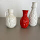Set of 4 Red-White Fat Lava Op Art Pottery Vases by Bay Ceramics, Germany