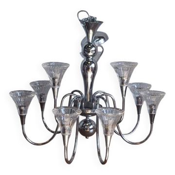 Lustre forme tulipes en metal chrome et verre epais
