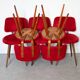 Set of 5 wooden chairs with red Pelfran moumoute