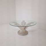 Italian "Flower" Coffee Table in Plaster With Facet Cut Round Plate, 1970s