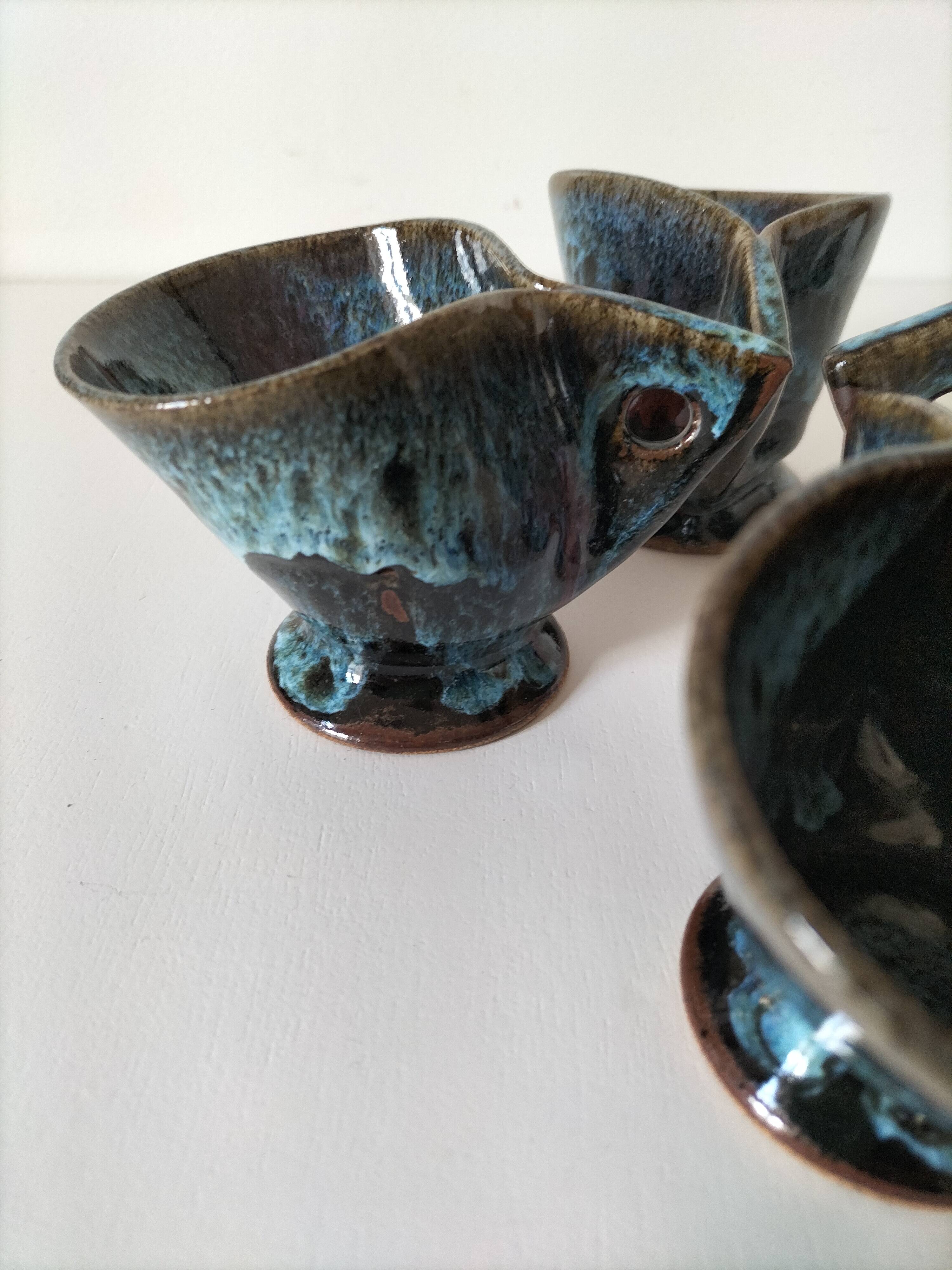 4 sculptural stoneware cups by Philippe Monroig