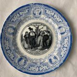 4 assiettes à dessert anciennes bleues et noires Jules Vieillard Bordeaux XIXème siècle