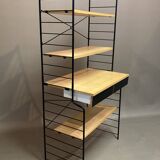 Modular bookcase and stool in black metal and beech, 1960