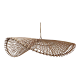 Rattan suspension or lighting fixture in the shape of an undulating circular tray with lattices