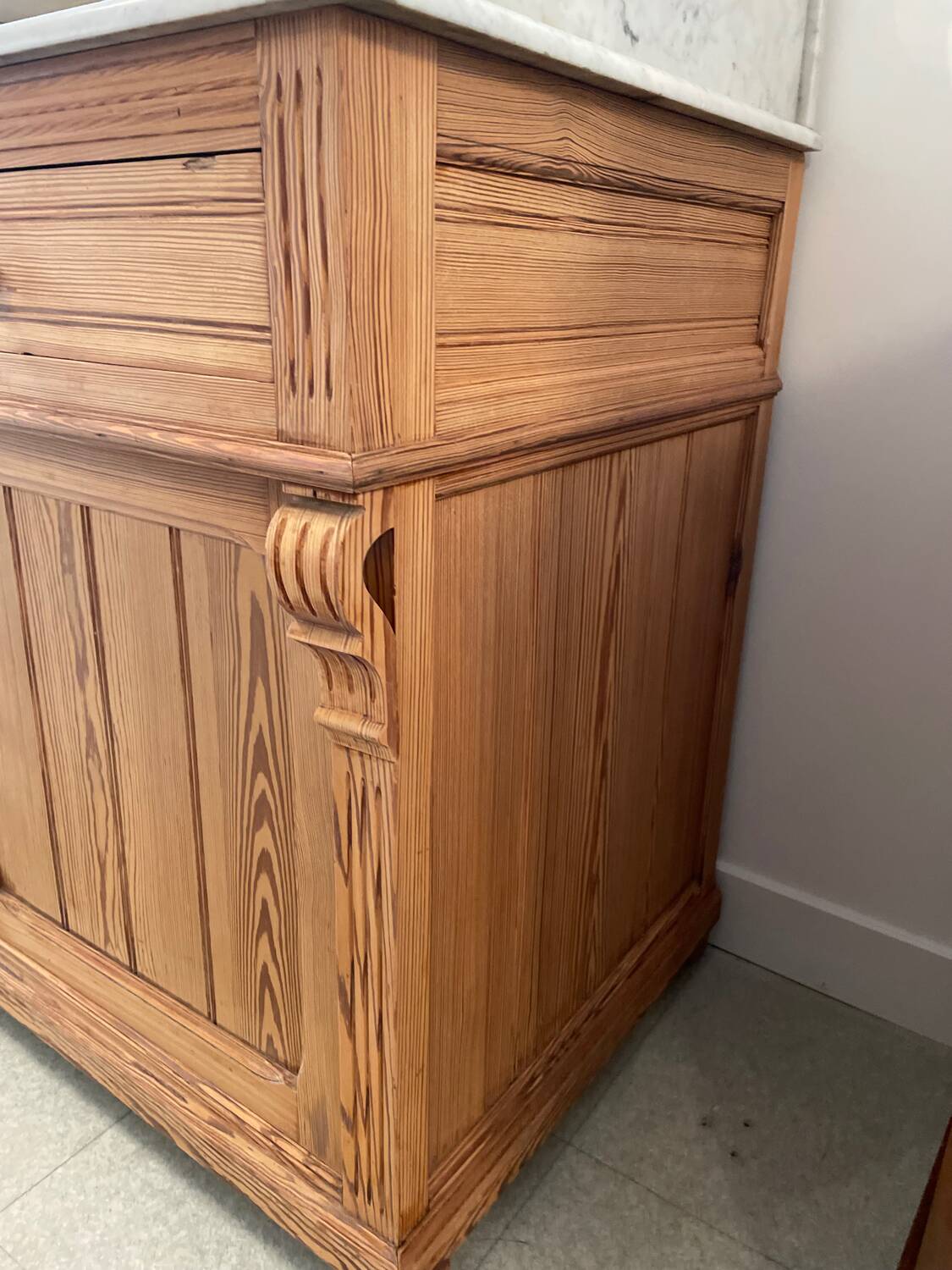 Sandblasted pitch pine bathroom cabinet