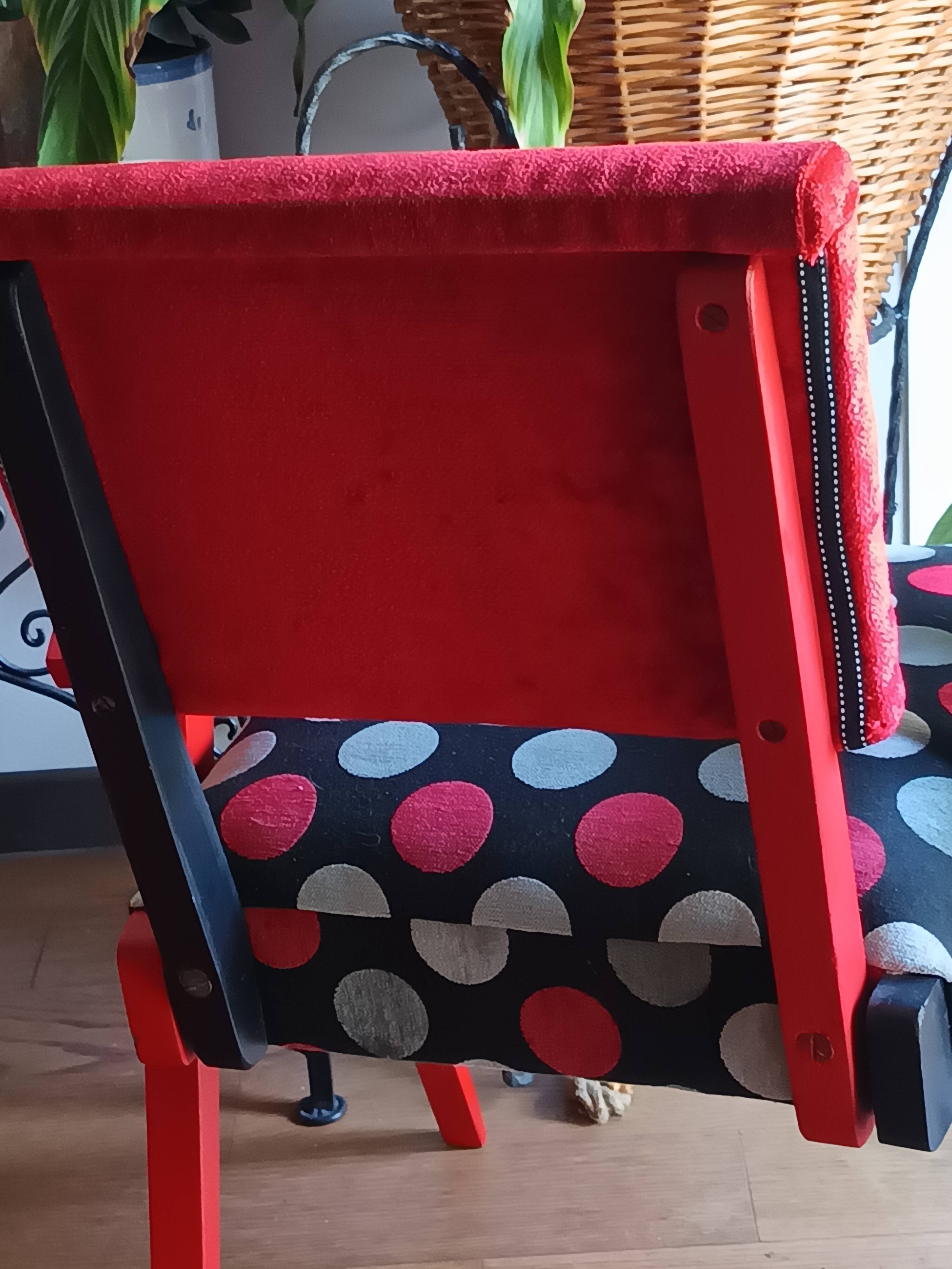 Pair of relooked vintage armchairs – Red & Black, unique piece
