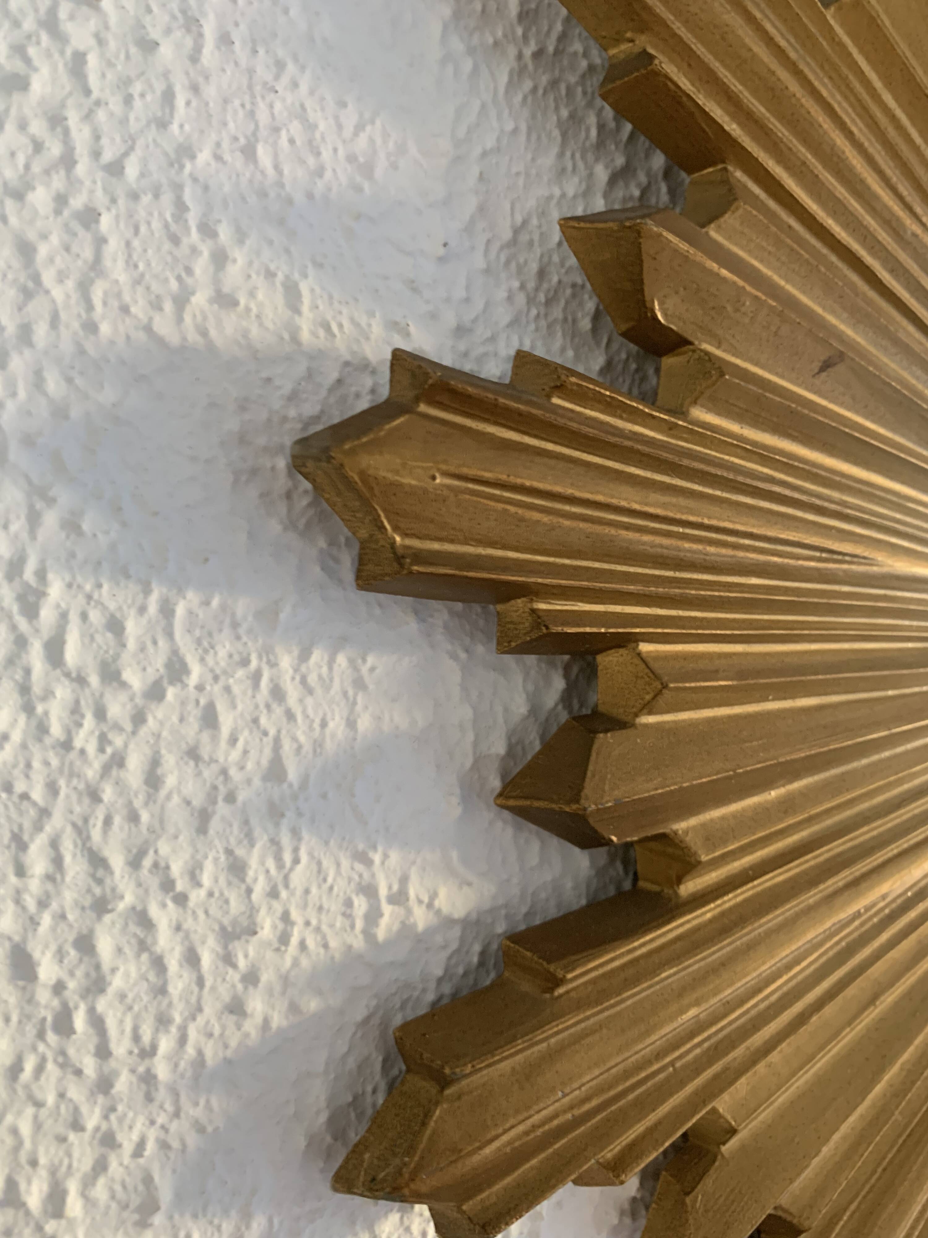 Vintage 1970s gold plastic sun mirror - 44 cm