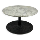 Table Basse Tecno Varedo Marbre Blanc Veiné Gris Base Grille Métal Laqué Noir Années 80 Design Italien Collector