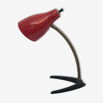 Lampe de table flexible en laiton italien vintage et laque rouge des années 50