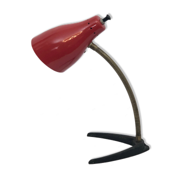 Lampe de table flexible en laiton italien vintage et laque rouge des années 50