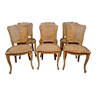 Superb Series of 6 Louis XV Rocaille chairs in solid cherry wood around 1950