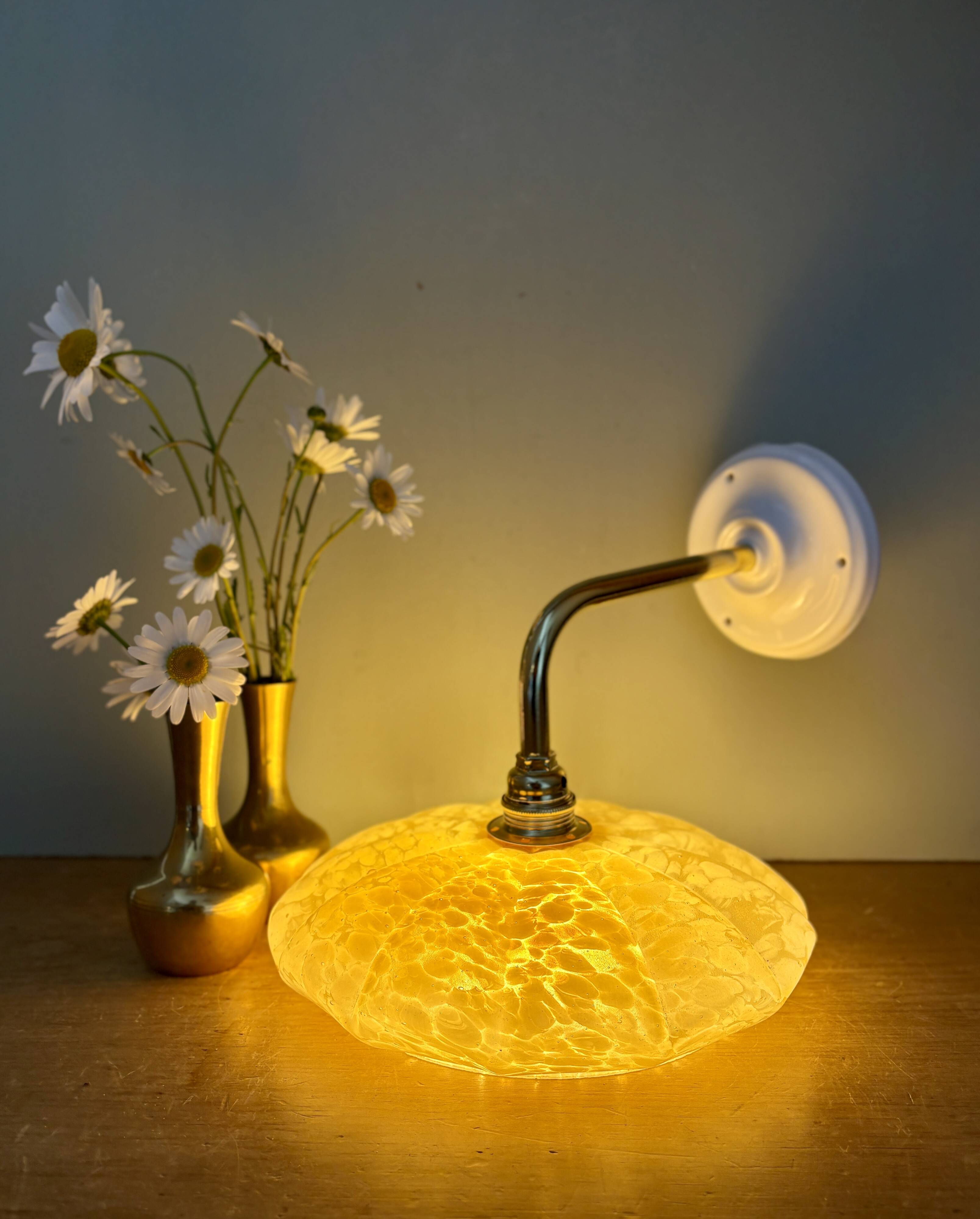 Antique wall lamp with yellow Clichy glass shade