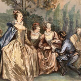 Fête dans le jardin, aquarelle encadrée fin XIXe