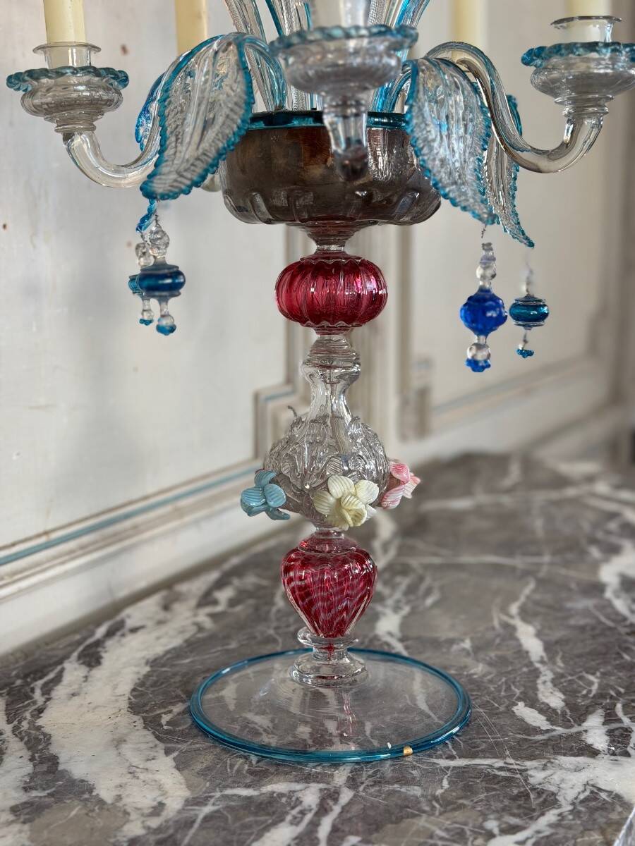 Girandole vénitienne en verre de Murano multicolore, XIXème siècle