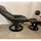 Armchair relaxation leather & footrest Stressless model Ekornes vintage 1980