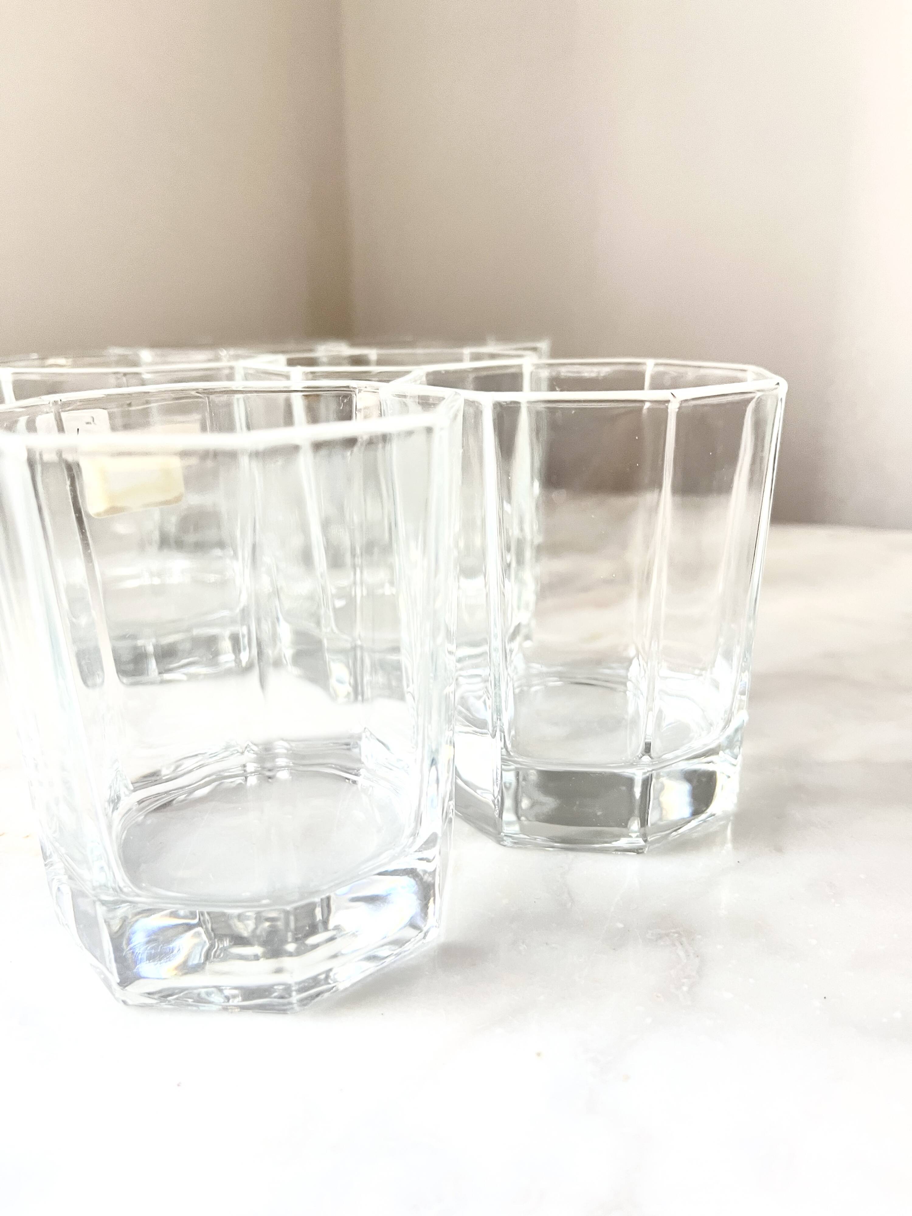 Vintage 6 x Hexagonal Clear Water Glasses, by Luminarc France, 1980s
