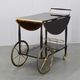 Italian mid-century bar cart with folding leaves, brass and wood