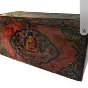 Large antique Tibetan wooden chest with Buddha painting, 18th century