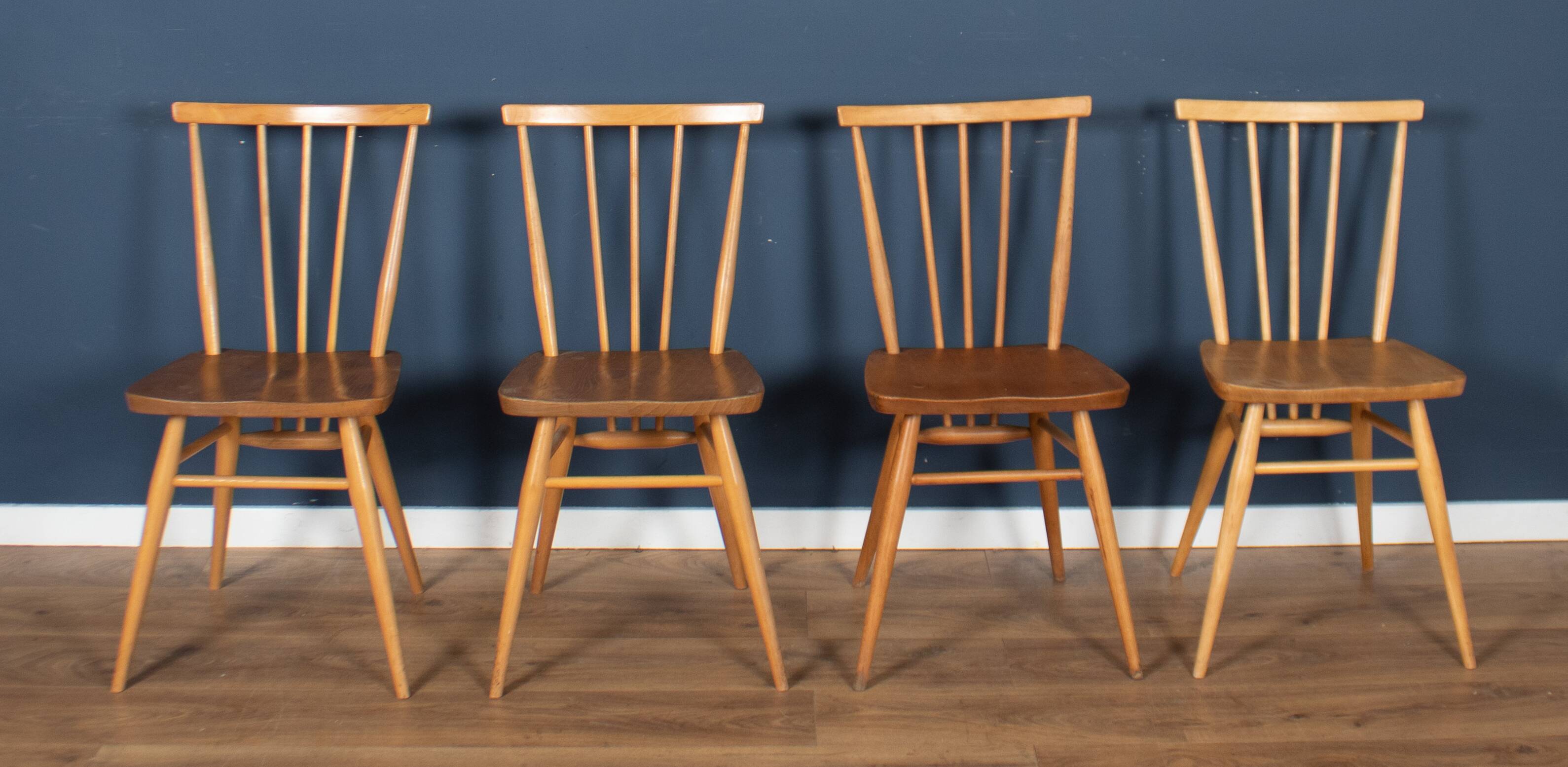 Retro Blonde Ercol Model 383 Dining Table & Four Stick Back Kitchen Dining Chairs