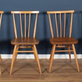 Retro Blonde Ercol Model 383 Dining Table & Four Stick Back Kitchen Dining Chairs