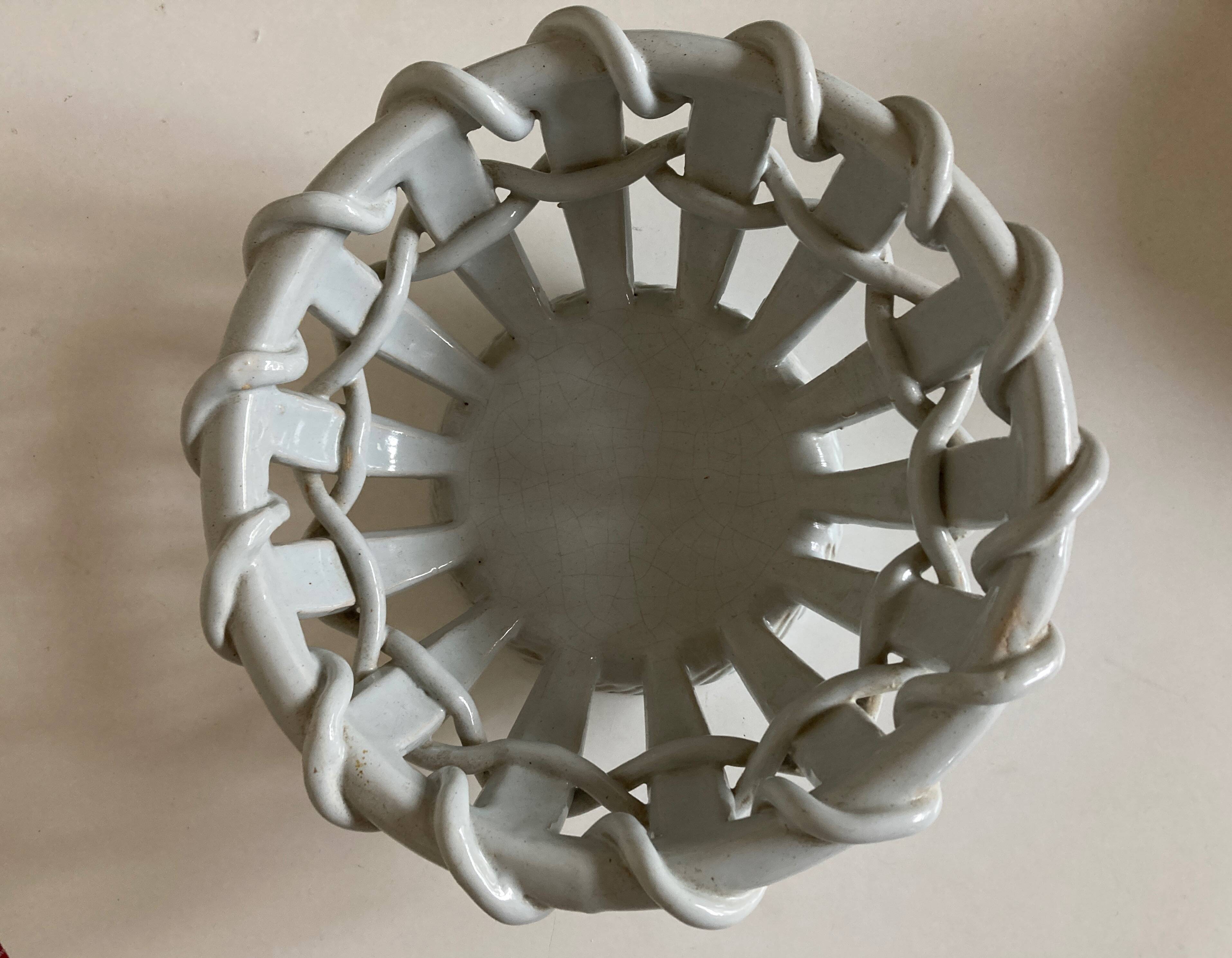 Woven basket in glazed earthenware centerpiece 1960 Provence