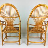 2 vintage rattan bamboo armchairs 1960