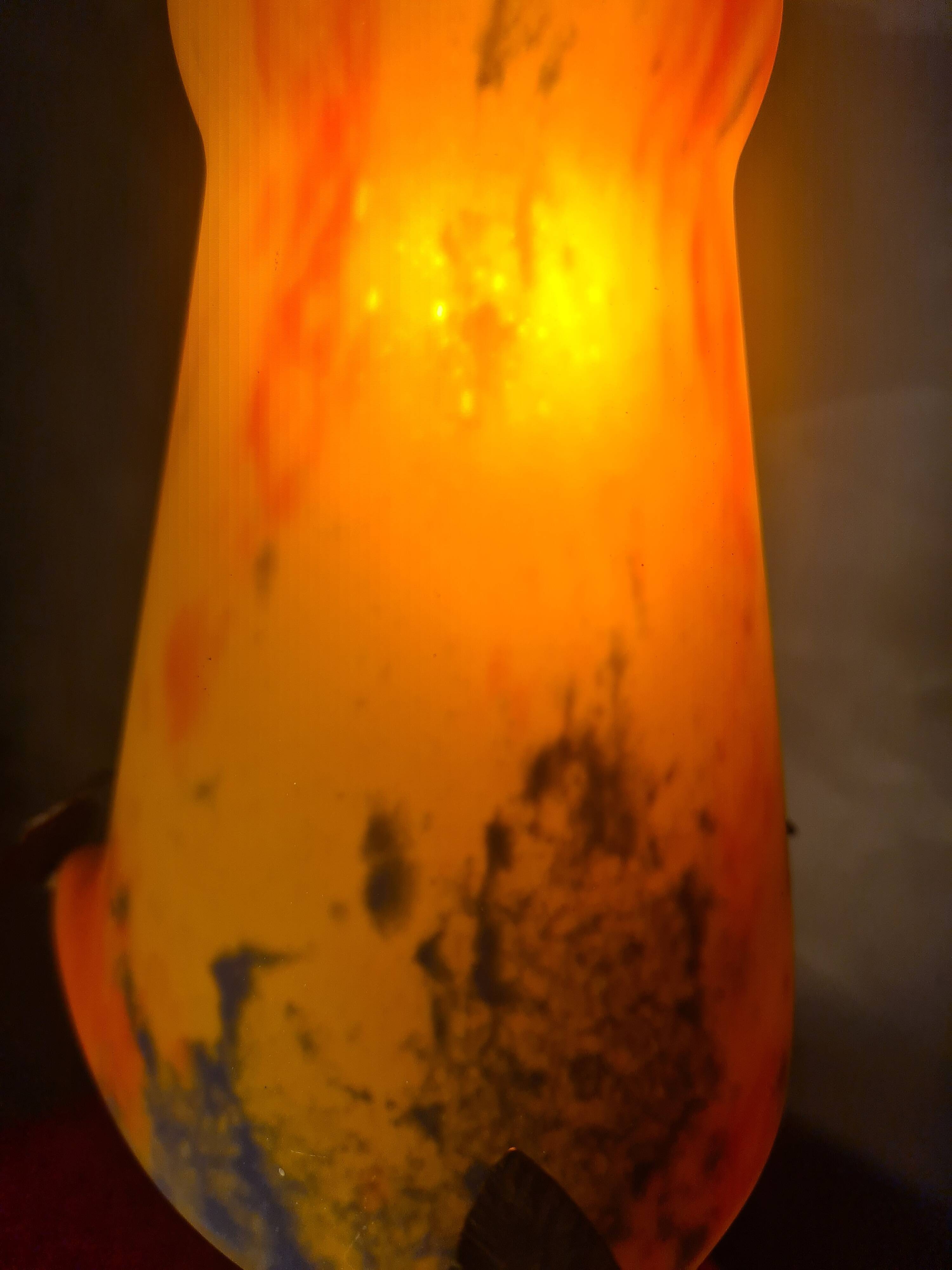 antique wrought iron lamp from 1900 at 40 with a very large glass paste shade 45