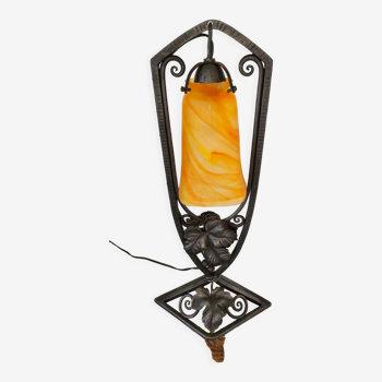 Art Deco wrought iron lamp signed Vianne