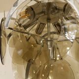 Paire de lustres chromés à disque en verre fumé Vistosi, Italie, années 1970