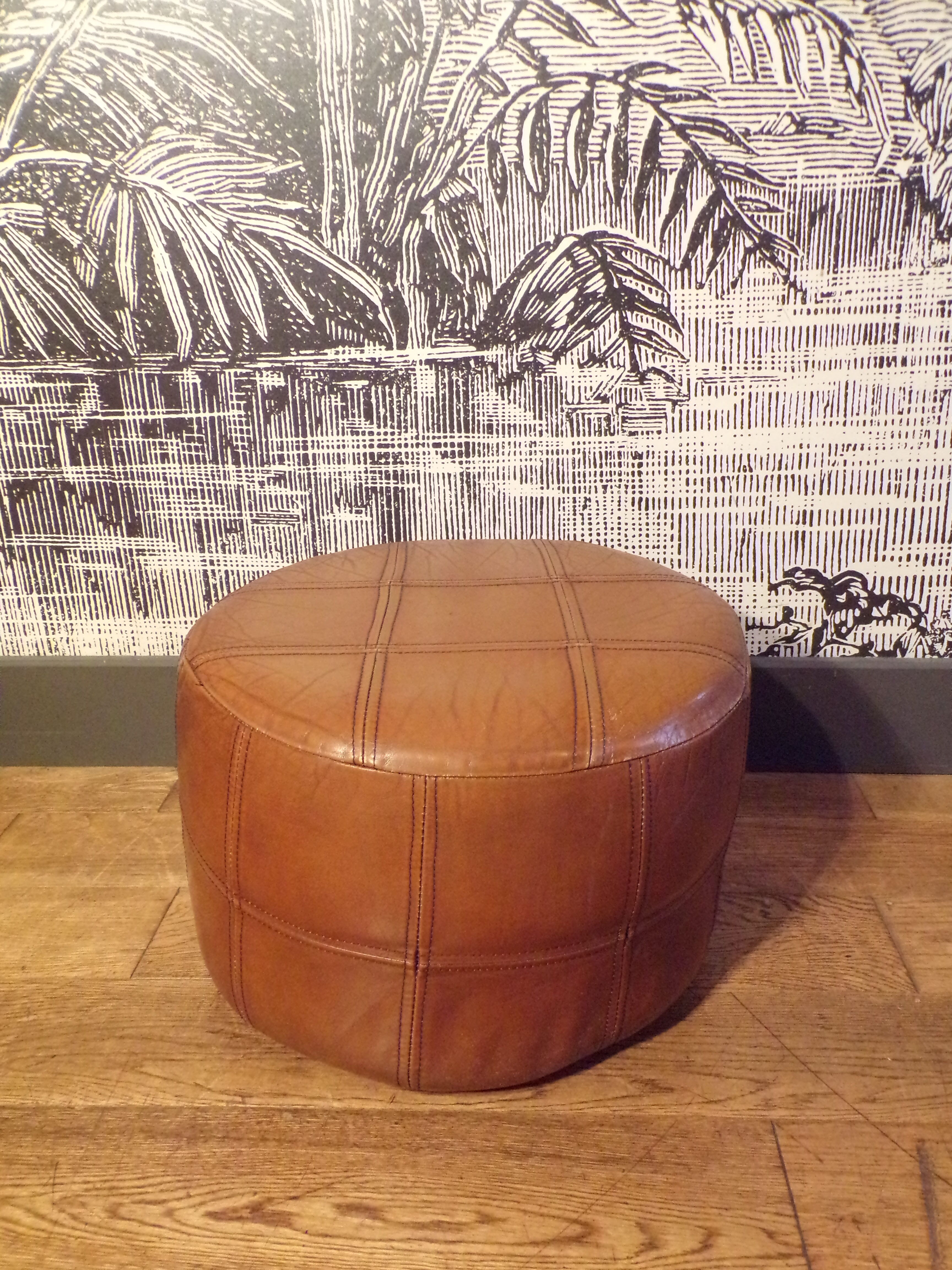 Vintage leather pouf