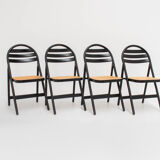 4 Vintage Wood Folding Chairs with Cane Seating