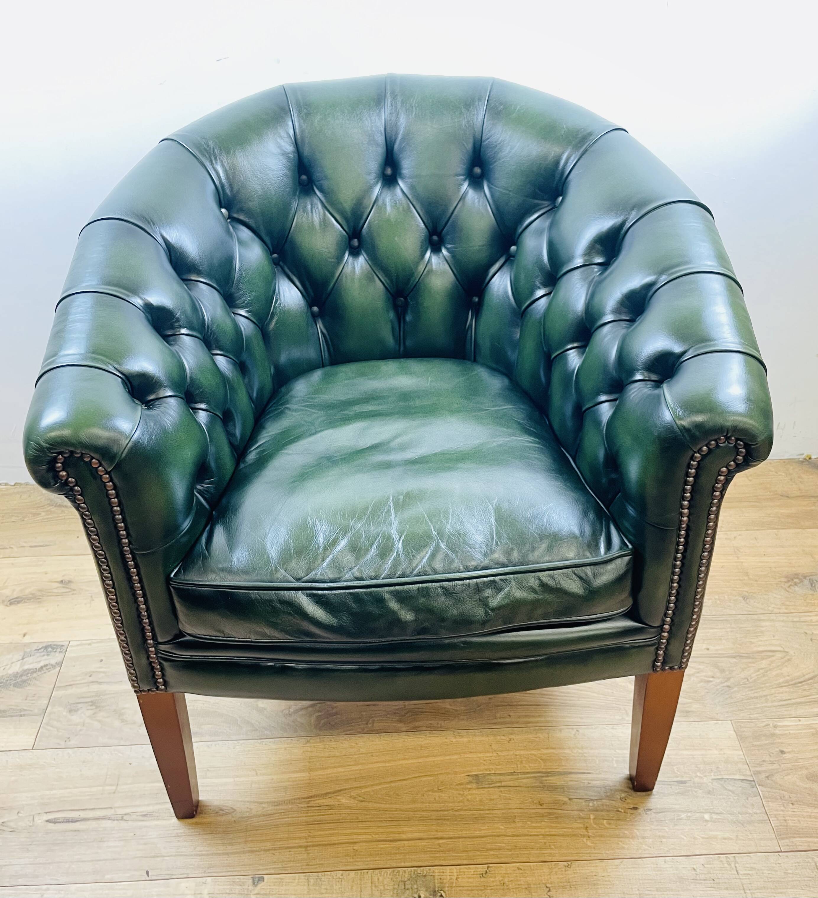 Chesterfield armchair in English green leather