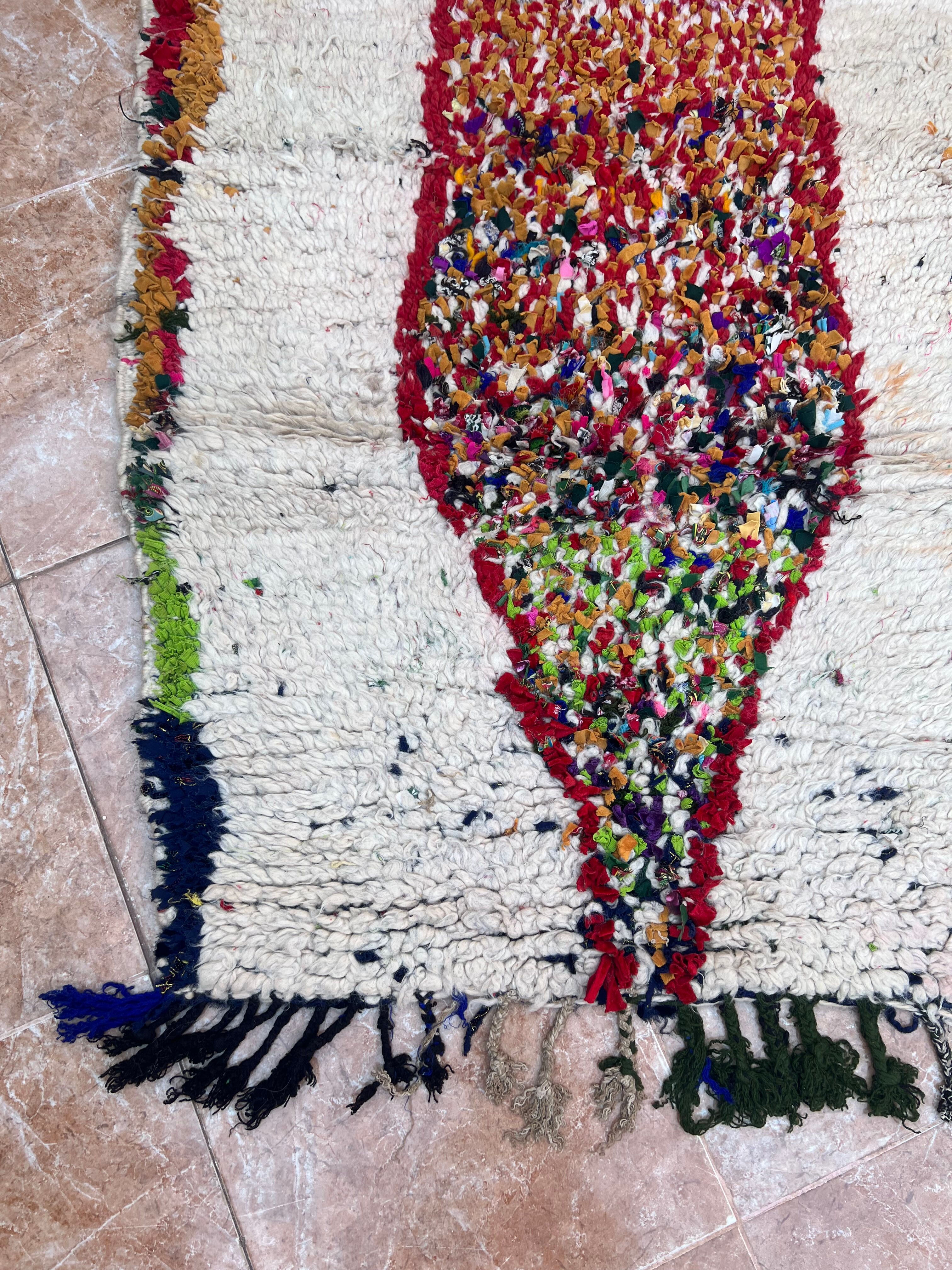 Vintage Boujaad wool table runner: red and black Moroccan rug.