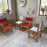 Set of 4 80s colored pine chairs
