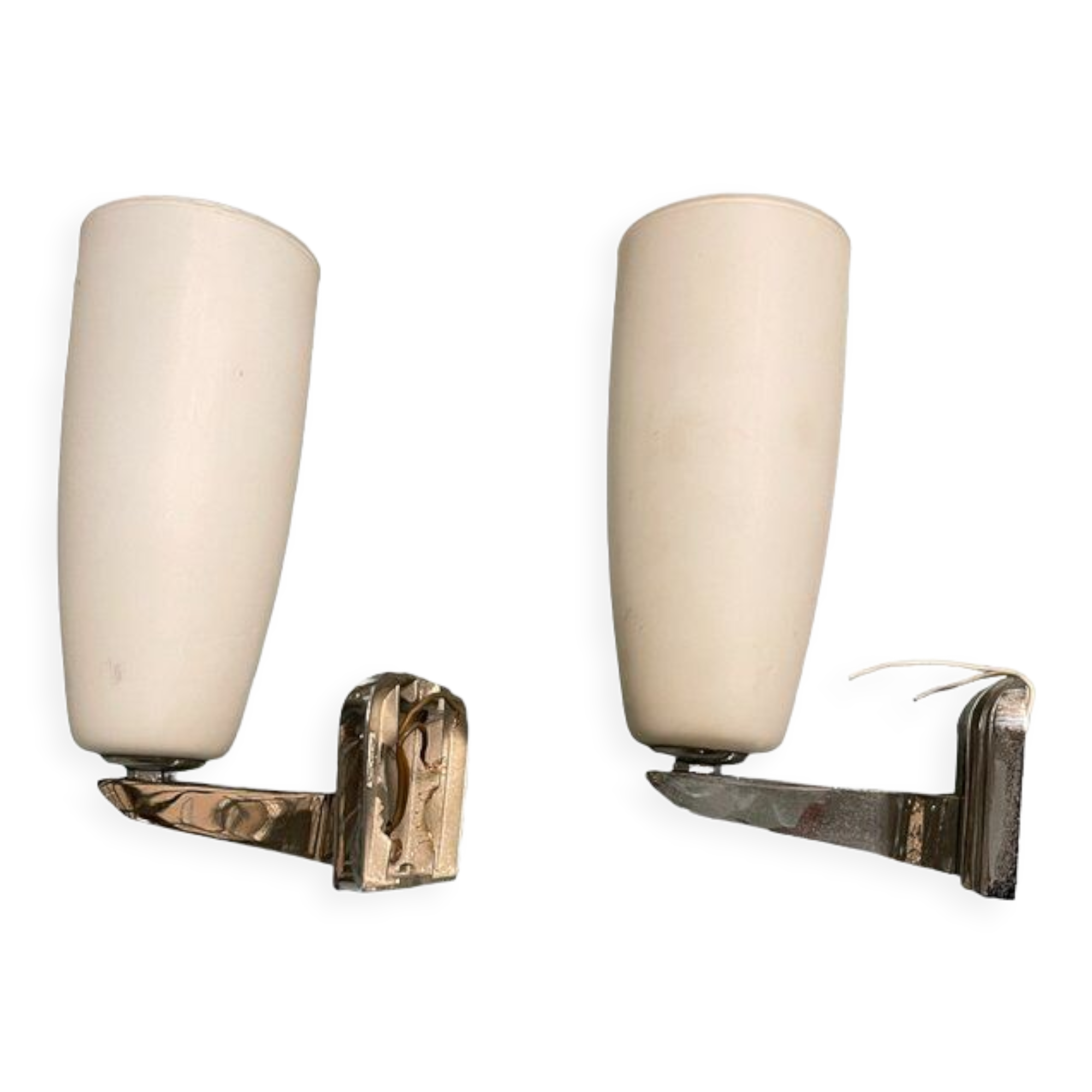 Chrome & opaline glass sconces, 1970