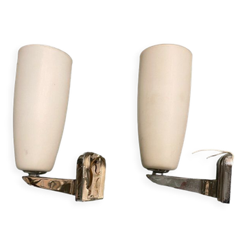 Chrome & opaline glass sconces, 1970