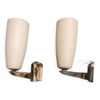 Chrome & opaline glass sconces, 1970