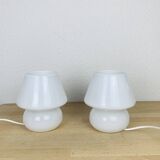 Paire de lampes champignon opaline blanches