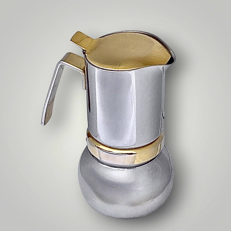 Antique Italian Stella coffee maker – size 2 – stainless steel and gold metal