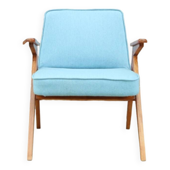 Modern fauteuil en bois scandinave design tissu bleu 1962 by Chierovsky mid century moderne design fauteuil de salon