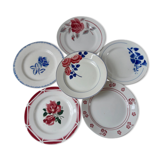 Lot de 6 assiettes plates dépareillées Digoin Lunéville St Amand