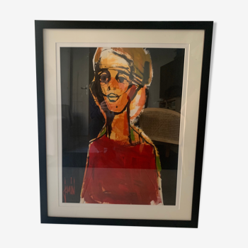 Acrylic on paper - portrait in red sweater by David Jamin