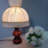 Rustic chic bedside lamp, wood and dome lampshade