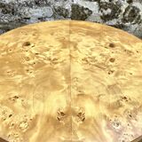 Paire de tables basses rondes, placage loupe 1980