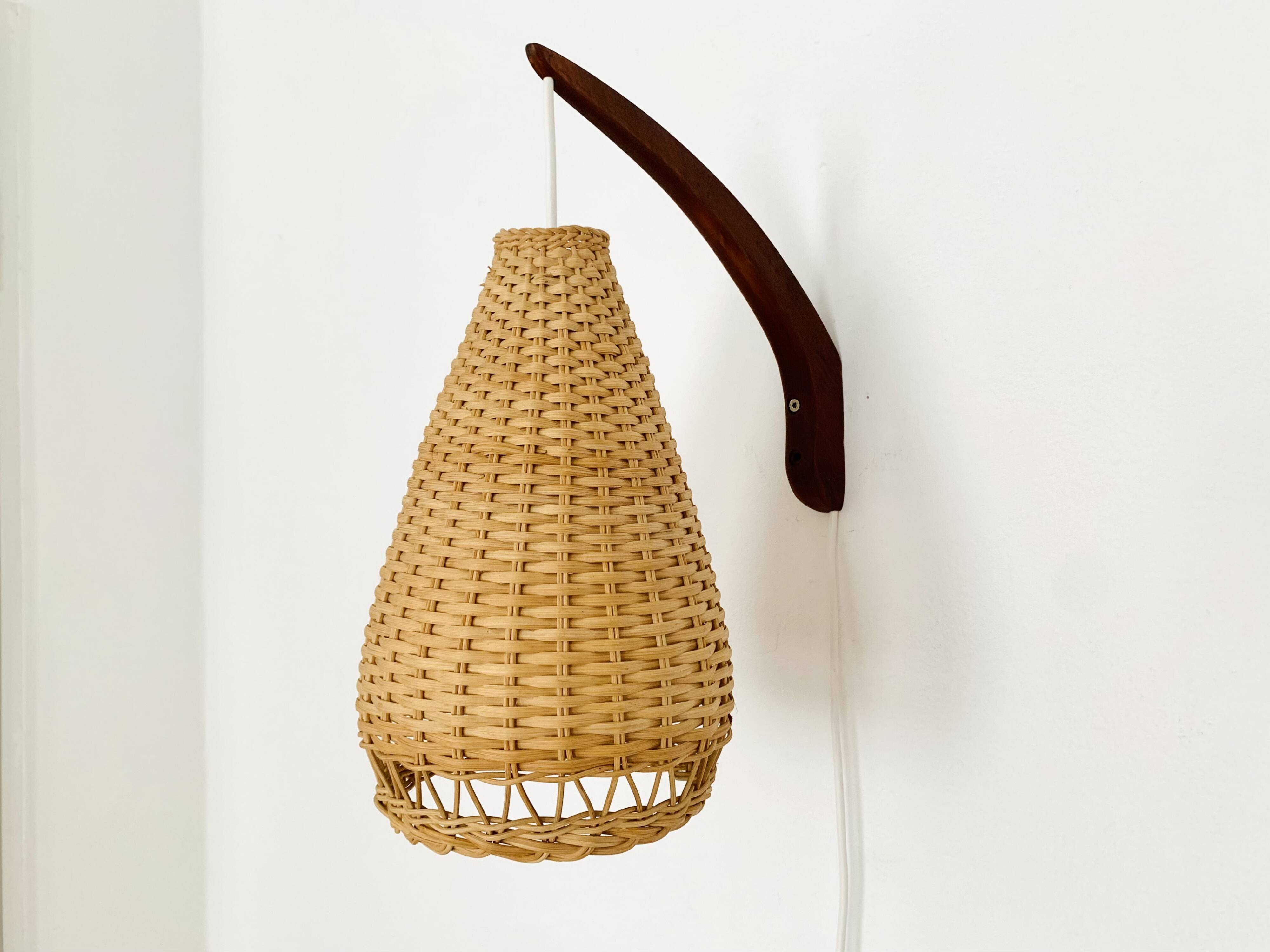 Danish Teak and Wicker Wall Lamp