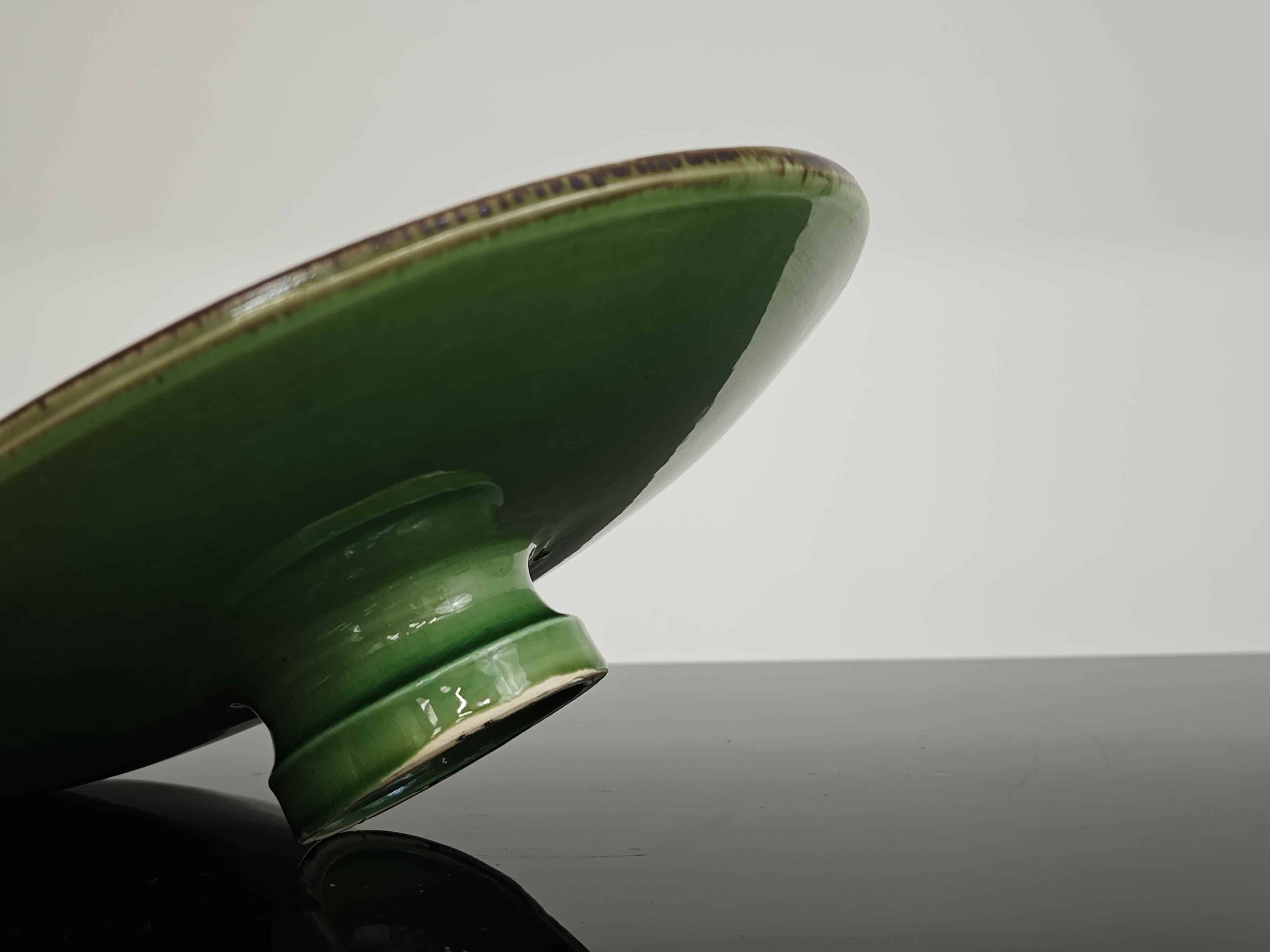 Vintage 50s-60s dish in green enamelled terracotta