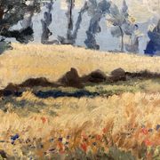 Landscape with poppies, oil on panel, Henry d'Avesnes (1907-1999)