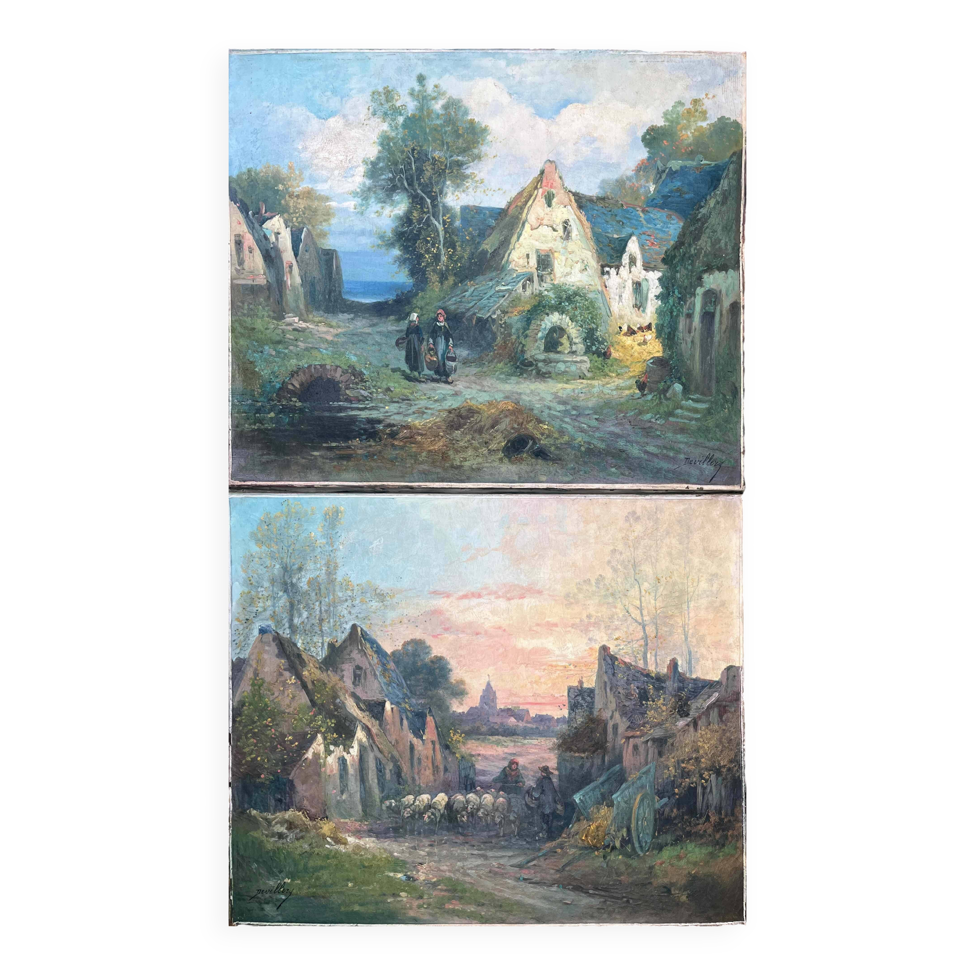 Pendant of HST Paintings "Animated farmyard" Paul DEVILLERS (XIX-XX)